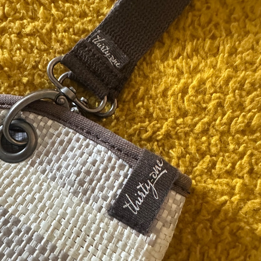 Thirty-One Brown and Cream Woven Clutch